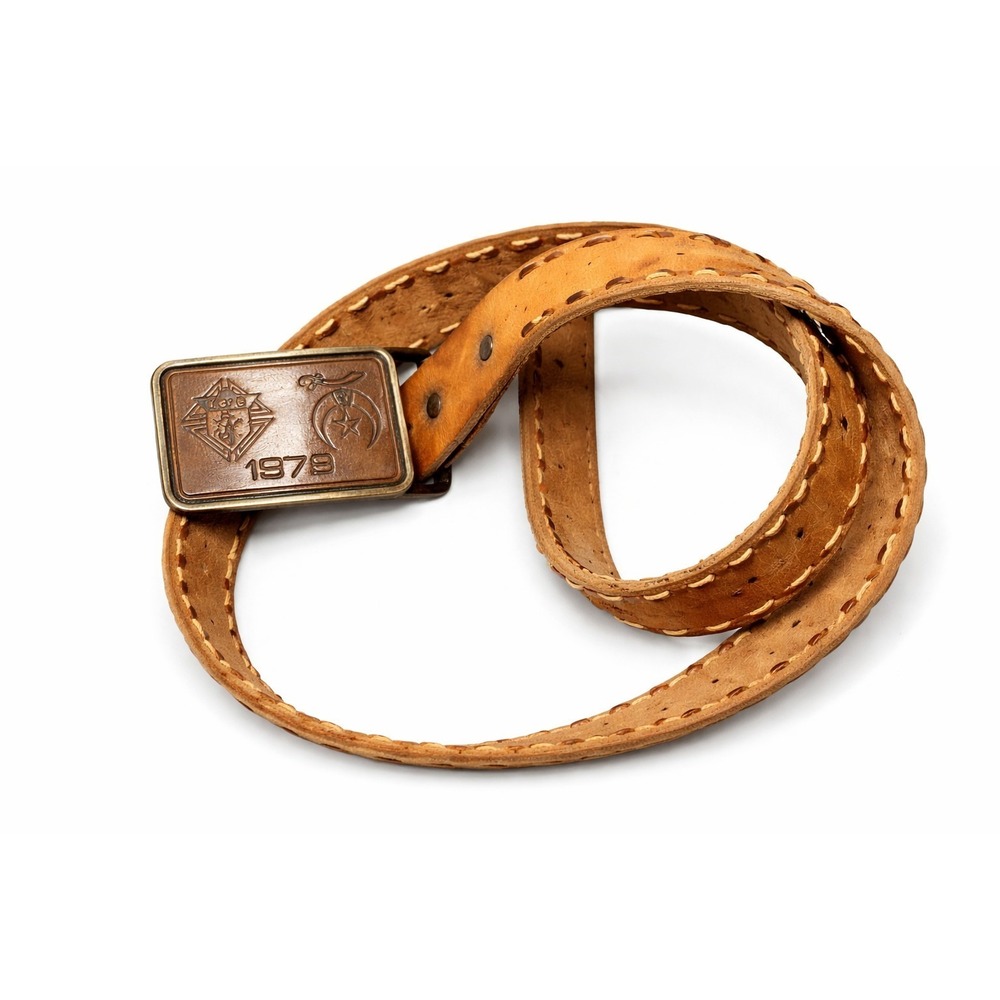 Knights of Columbus 1979 Leather Belt Men's 42 Brown Hand Stitched‎ Vintage